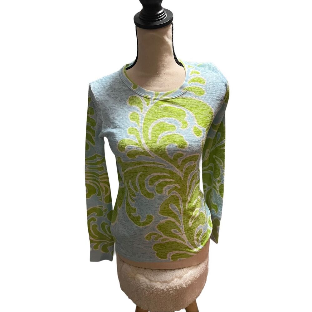 Before + Again long sleeved shirt light green and baby blue print, good conditio